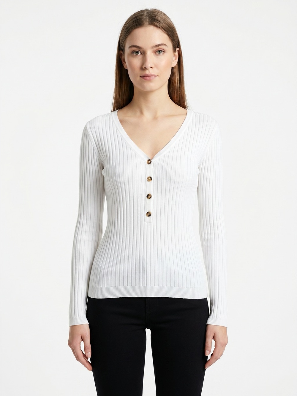 Mesh knit button down white top